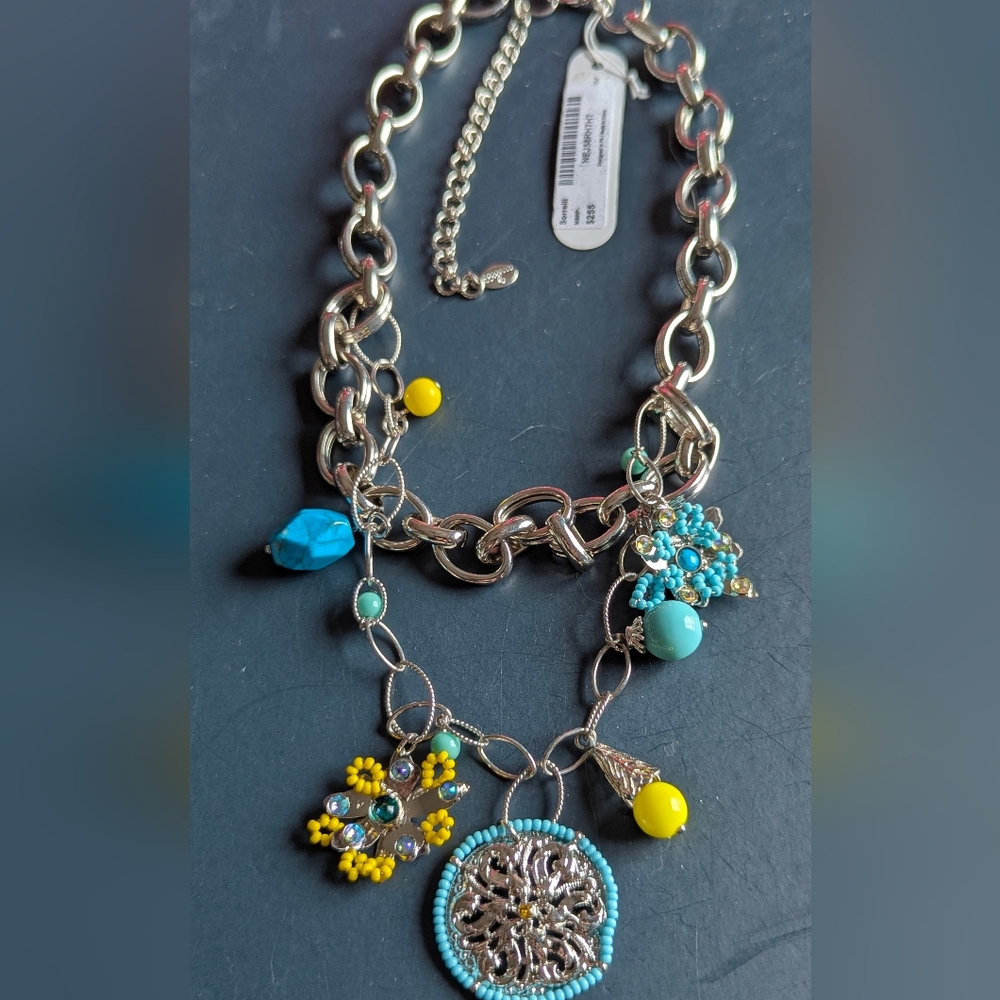 Sorrelli Silver Necklace with Turquoise and Yellow Charms - Picture 8 of 8